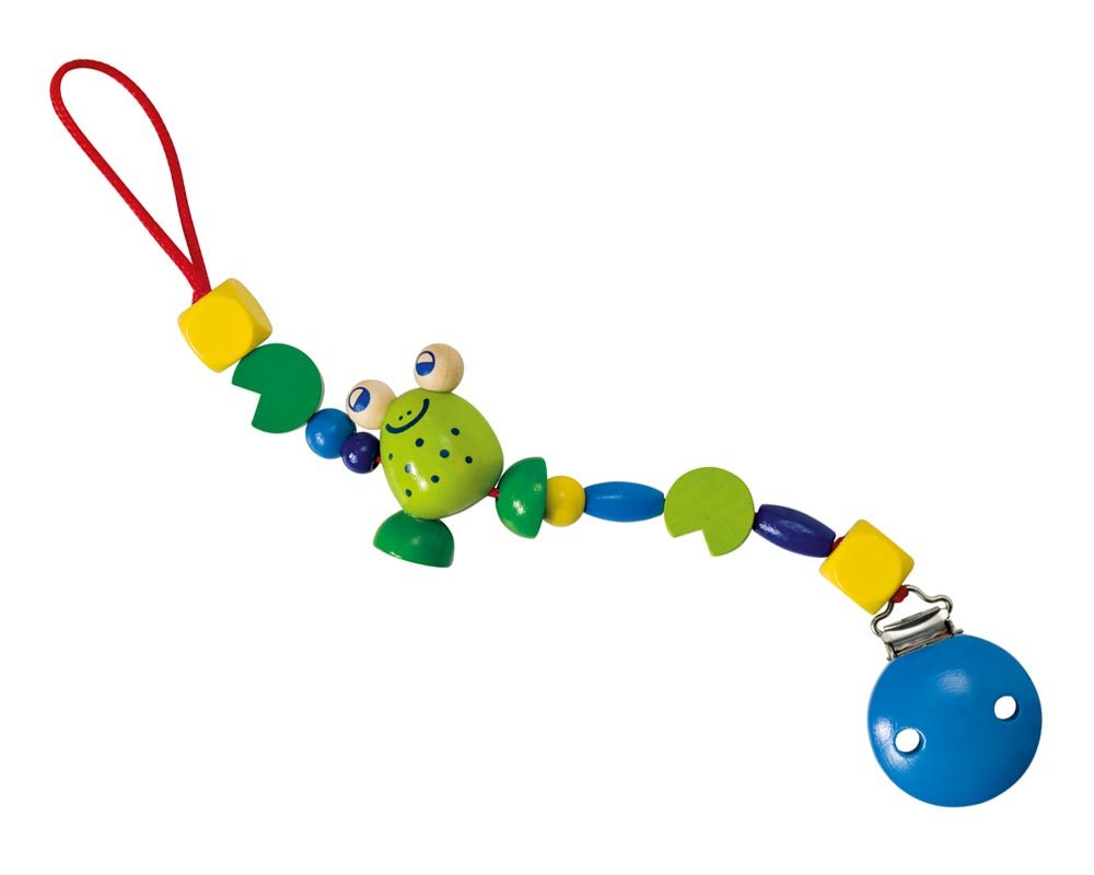 attache tetine bois grenouille amusante