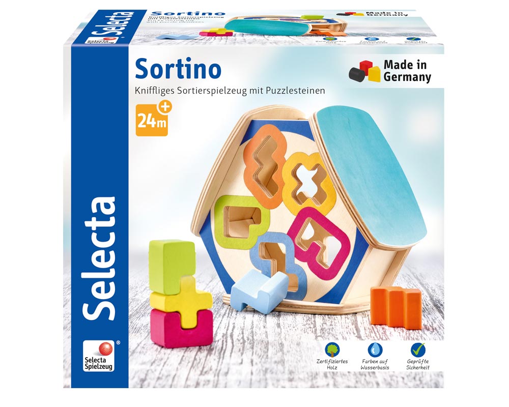 Sortino, jeu délicat de tri avec des blocs puzzle - jouets bois Selecta