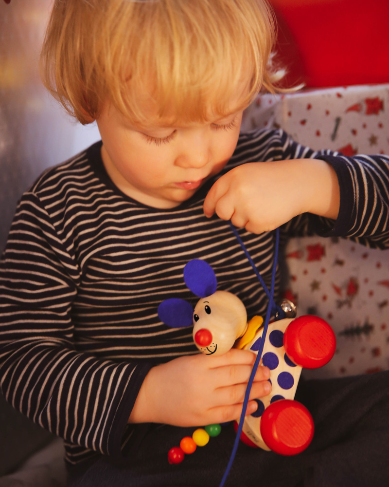 Enfant avec le jouet en bois Nico de Selecta
