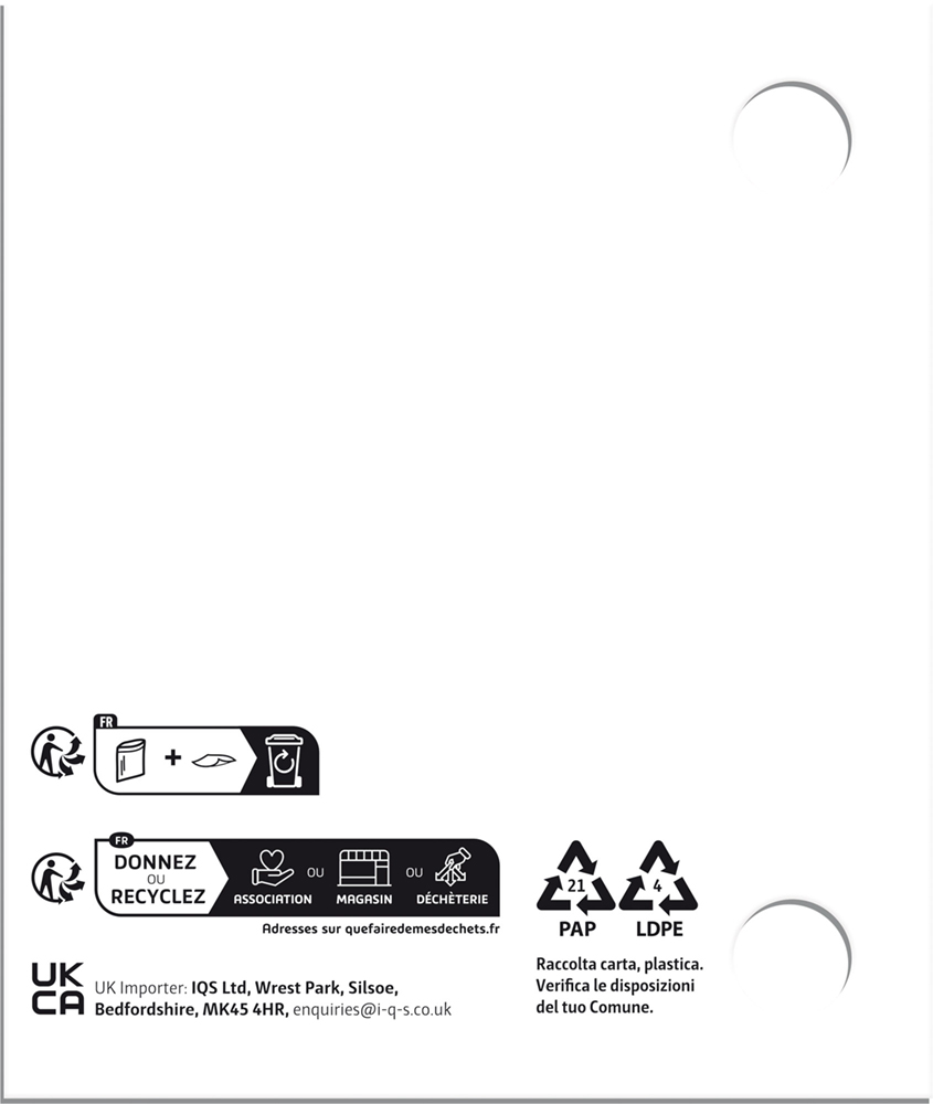 Instructions de recyclage et d'élimination, symboles et détails du Cavalier à pousser au bas d'une feuille blanche.