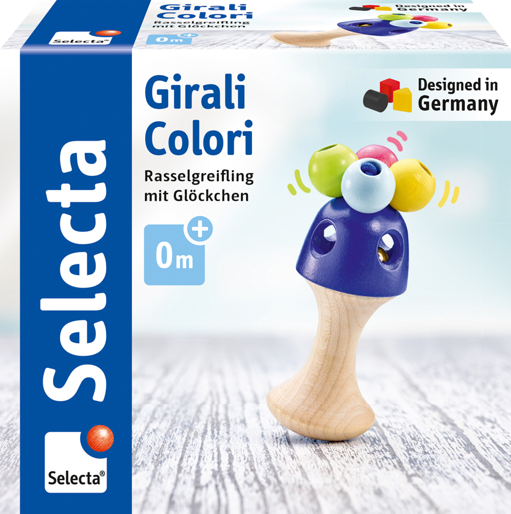 Coffret de hochets en bois Selecta Girali Colori, avec grelot invisible, pour les bébés à partir de 0 mois, conçus en Allemagne.
