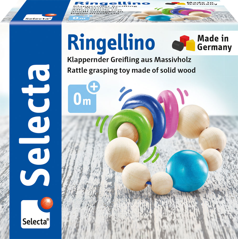 61070_ringellino-jouets-en-bois-p Hochet en bois « Ringellino » de Selecta, jouet à saisir pour bébés, à partir de 0 mois, fabriqué en Allemagne.