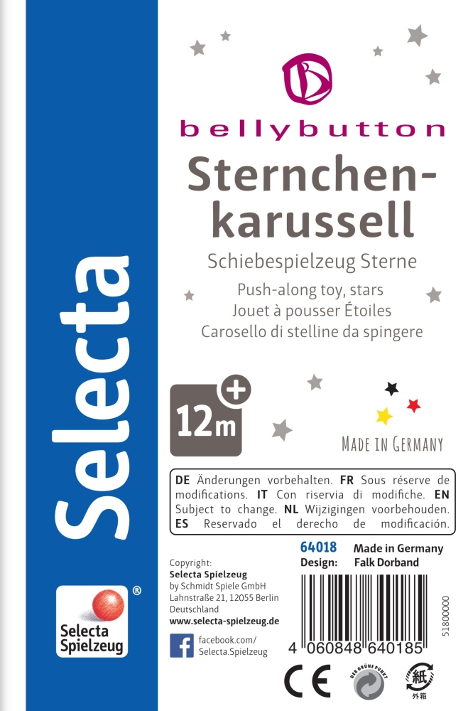 Marque de jouets Selecta pour le manège « Sternchenkarussell » (manège des étoiles), idéal pour les enfants à partir de 12 mois, parfait pour s'amuser à le pousser.